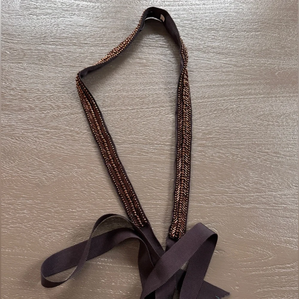 J. Crew Brown Beaded Grosgrain Ribbon Belt, one size - Picture 3 of 3